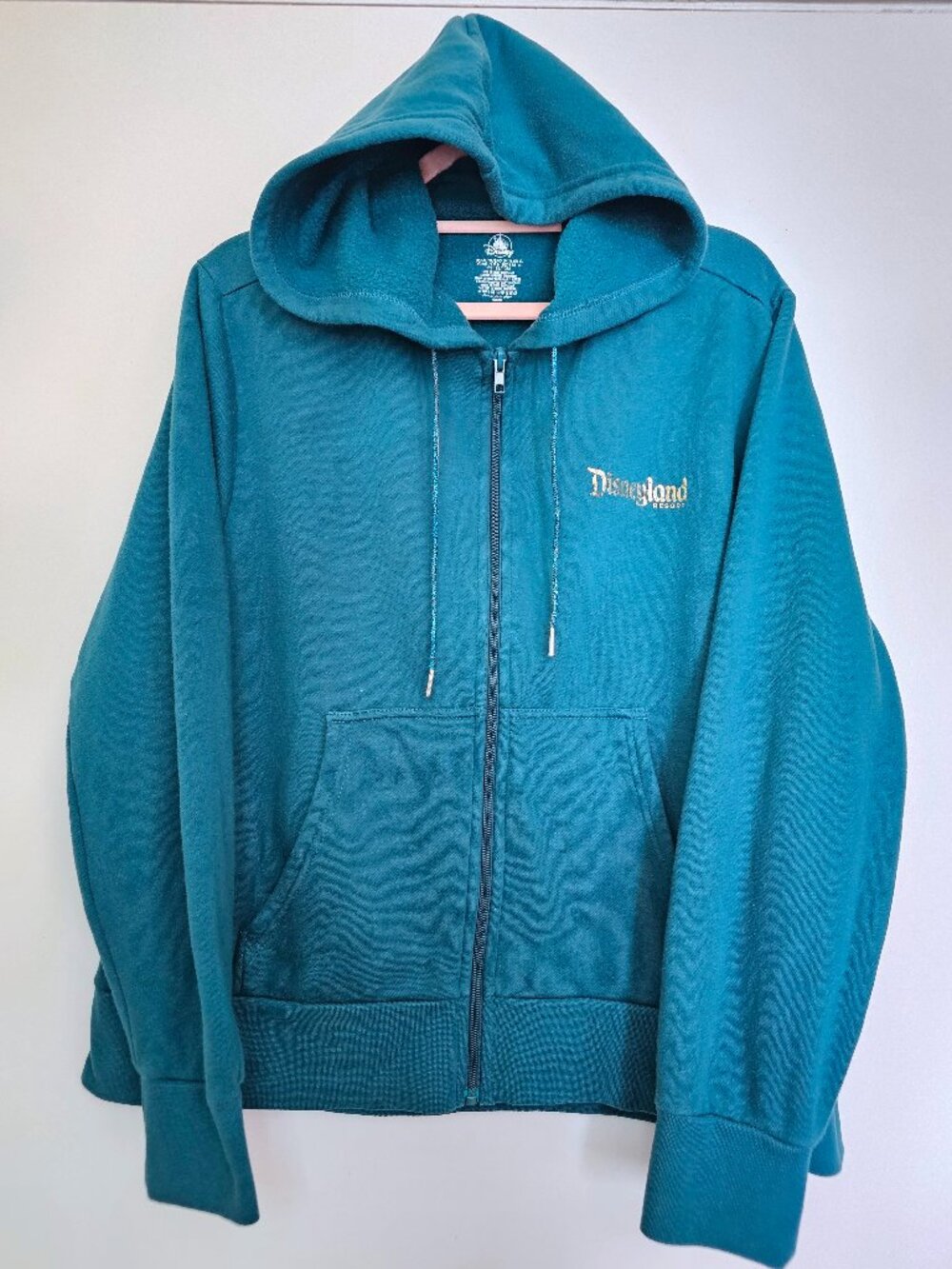 Disneyland Resort Full Zip Up Hoodie XL Teal Metallic Gold Castle Mickey Graphic